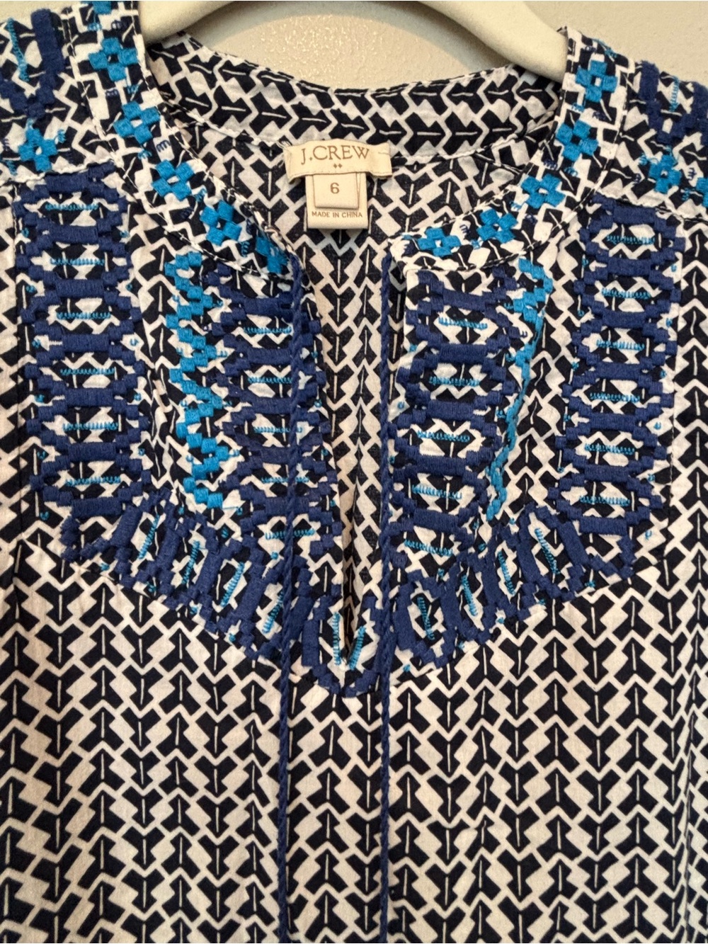 J. Crew Navy & White Embroidered Sleeveless Camisole with Tassel - Picture 3 of 5